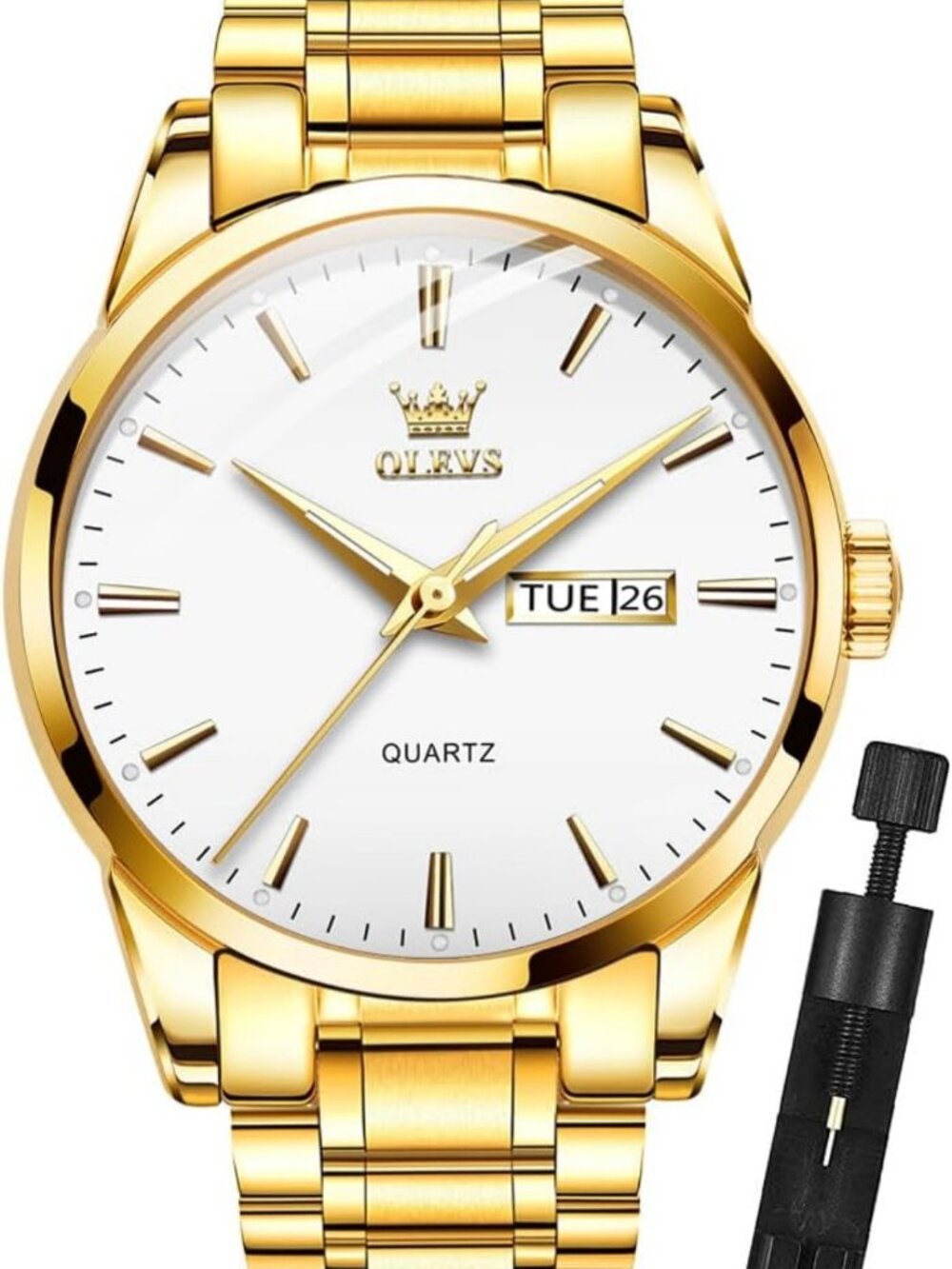 Stylish Men's Gold Analog Quartz Watch - Luxury Stainless Steel, Waterproof